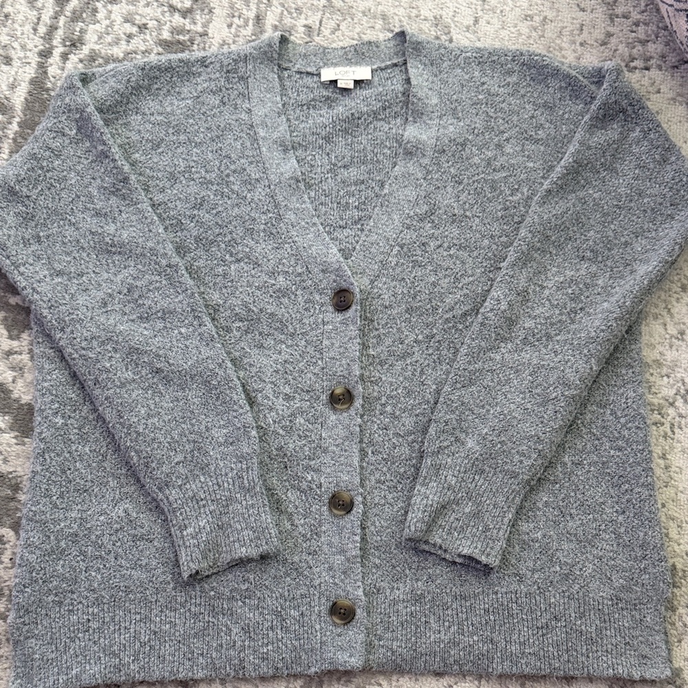 LOFT Heather Gray V-Neck Button Cardigan